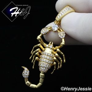 925 STERLING SILVER ICY GOLD SCORPION PENDANT*G270